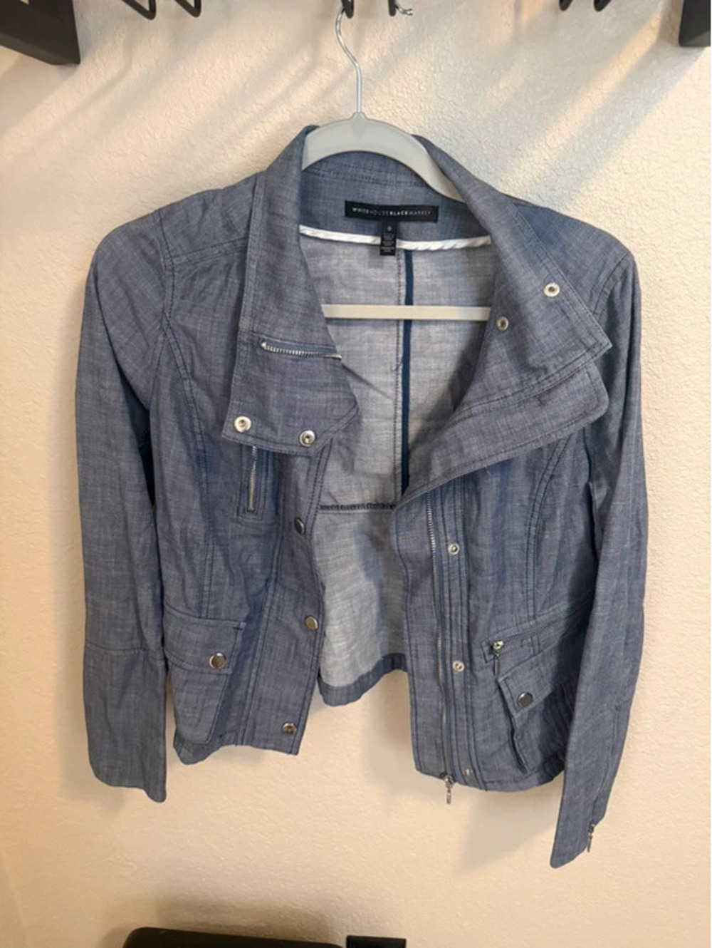 White House Black Market Chambray Moto Jacket - Size 0